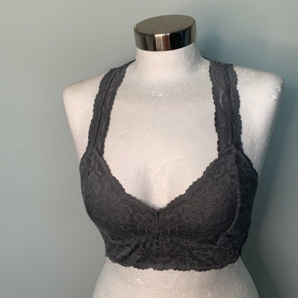 FREE PEOPLE NWT DARK GREY LACE RACERBACK BRALETTE SIZE XS - Picture 3 of 10
